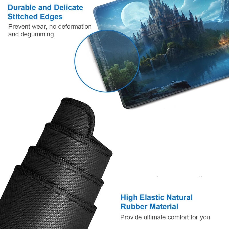 JVGFYNKL for MTG Playmat + Drawstring Travel Pouch + 6 Dice Counter, for Tabletop Trading Card Game Playmats or Large Mouse Pad, Anti-Slip Rubber 24 x 14 in, Castle Forest for TCG Playmat - Image 4